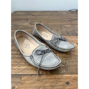 Tods Grey Lizard Embossed Leather Gommino Driving Loafers Womens 36.5 Italy
